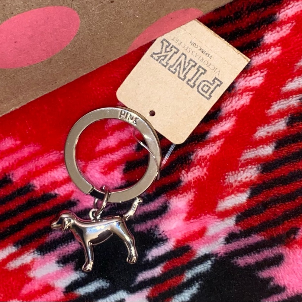VICTORIA SECRET PINK SILVER METAL PINK DOG KEYCHAIN
